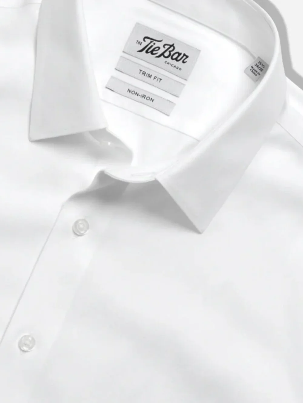 Tie Bar Pinpoint Solid - Point Collar White Non-Iron Dress Shirt Trim Fit